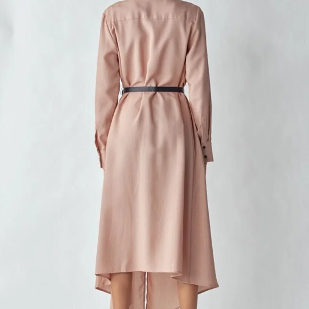 Belted Midi Dress w/ Faux Leather Pocket and Belt | Long Sleeve